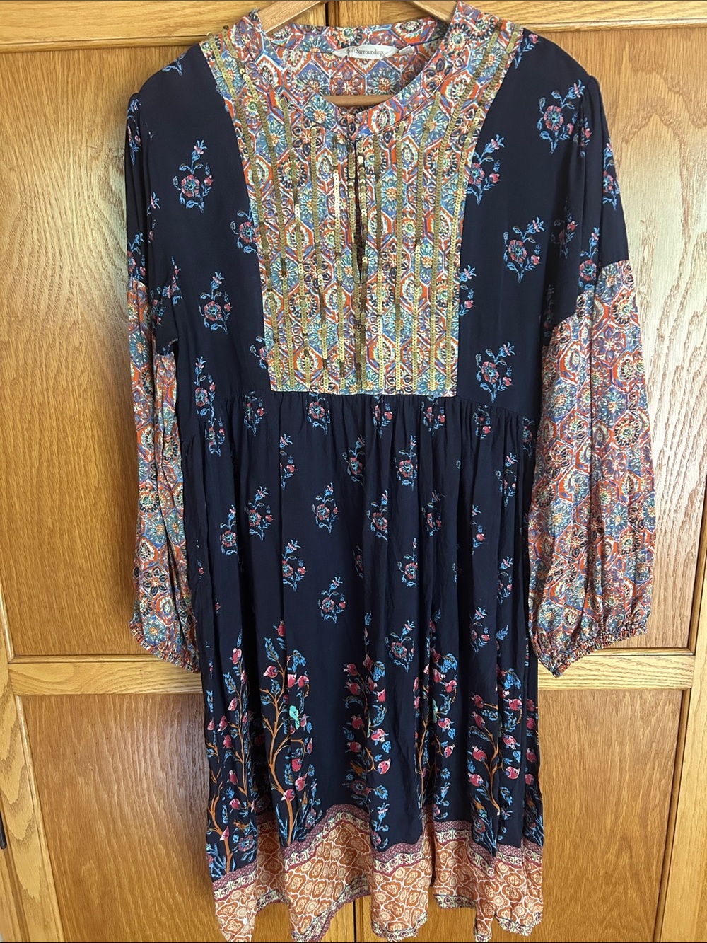 Soft Surroundings Boho Sequin Floral Paisley Long Sleeve Dress